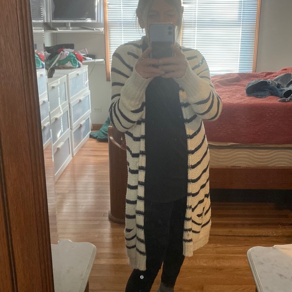 Free People Sweaters - Free People Blue cream stripe cardigan